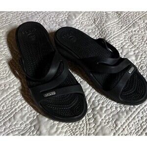 Crocs Womens Comfort Slide Slip on Sandals Black  Size 7 Heel 1" Open Toe